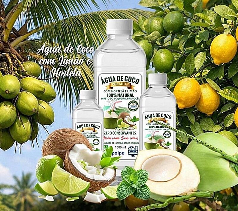 Água de Coco com Hortelá e Limão 100% Natural